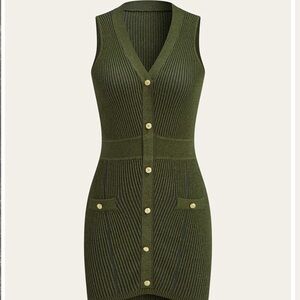 Commense Green Sleeveless Knit Dress with Gold Buttons